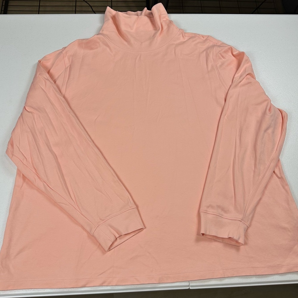 L.L. Bean Blouse Women's 3X Pink Turtle Mock Neck Long Sleeve Solid Basic Shirt